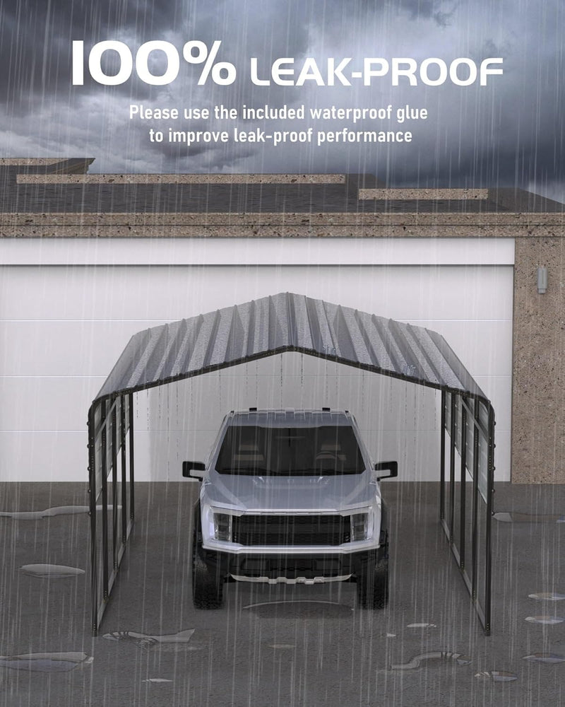 Metal Carport, Carport with Reinforced Base and Galvanized Steel Roof, Heavy Duty Garage Car Shelter Shade, Outdoor Car Port Canopy for SUV, Truck, Boats, 13x21 FT