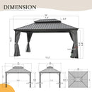 Domi 12' X 16' Hardtop Gazebo Outdoor Metal Gazebo with Galvanized Steel Double Roof Canopy, Aluminum Frame, Curtains and Netting for Patio, Deck, Garden, Grey