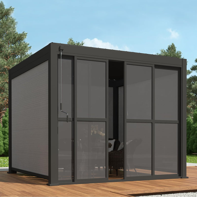 Mirador Accessory - 10' Sliding PC Door with Handle for Pergola 111 Series, 4-Piece Detachable Moveable Door, Easy Install Windproof UV-Resistant, Charcoal, not pergola