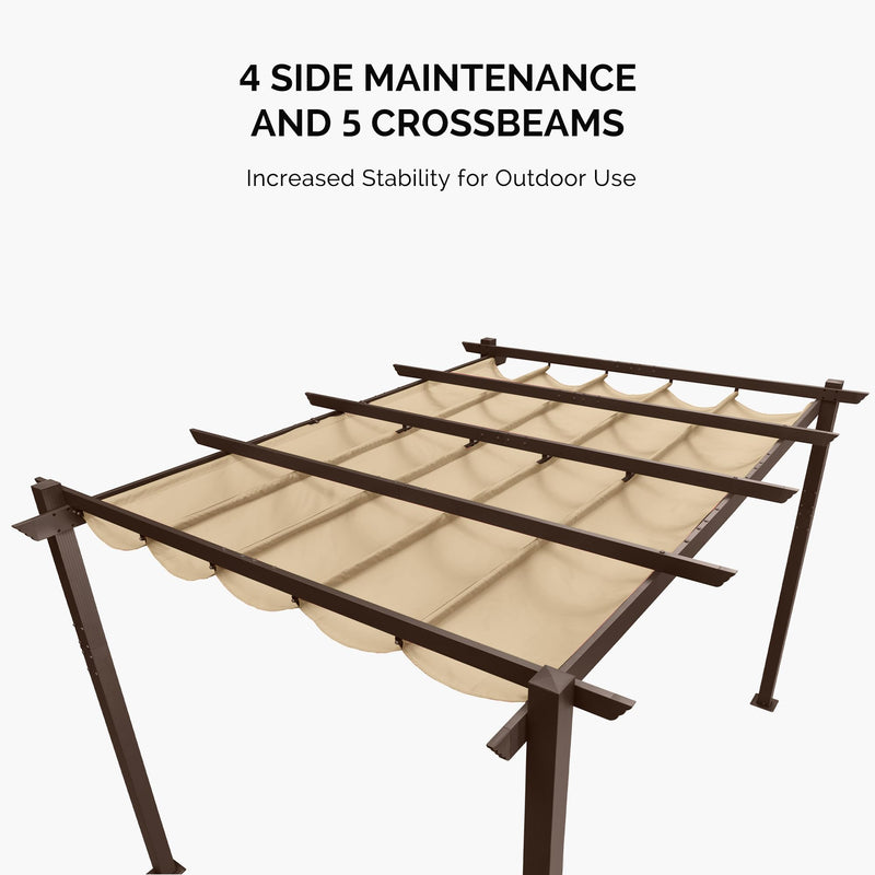 PURPLE LEAF 10' x 13' Outdoor Retractable Pergola Aluminum with Sun Shade Canopy DIY Patio Modern Heavy-Duty Brown Shelter for Garden Yard Pavilion Grape Trellis Porch, Beige