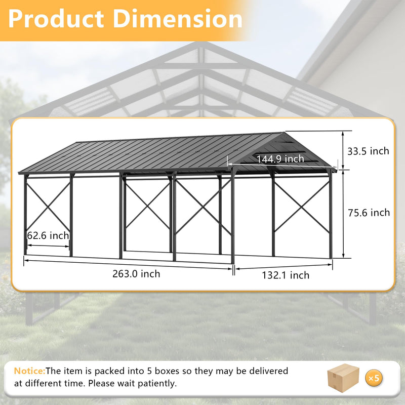 ALAULM 12x22 FT Heavy Duty Carport with Galvanized Steel Roof and Enhanced Frame, Durable Metal All Weather Carport Garage for Cars,Trucks,Boats,and Tractors