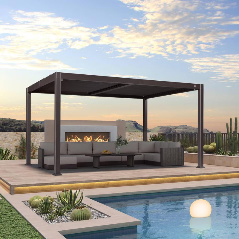 PURPLE LEAF 10' x 14' Louvered Pergola Outdoor Adjustable Louvre Shade Modern Patio Aluminum Pergola with Retractable Roof for Deck Backyard Garden Hardtop Gazebo