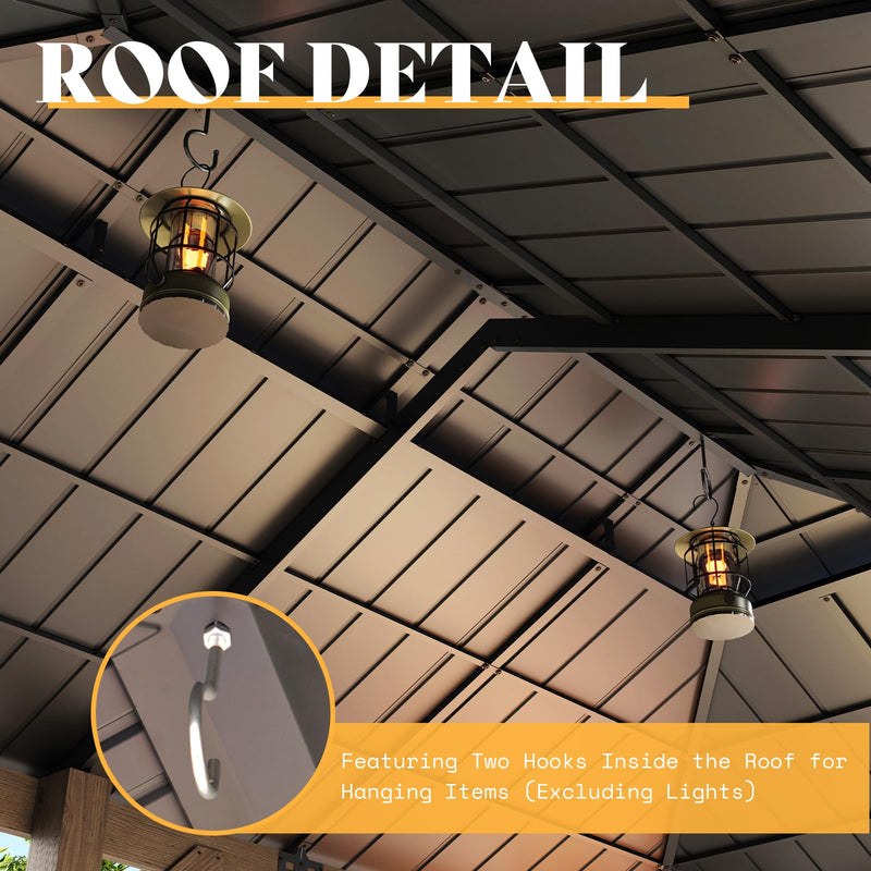 AMERLIFE 12x20 ft Hardtop Gazebo, Spruce Wood Gazebo with Iron Double Roof, Outdoor Pergola with Wood Frame for Garden, Porch, Patio, Charcoal Gray + Brown Gray