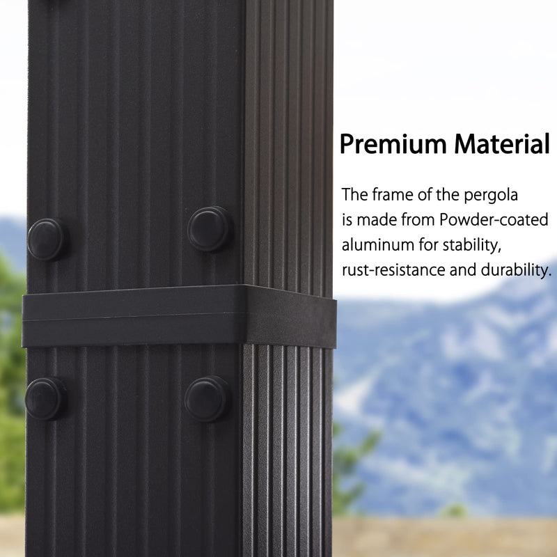 PURPLE LEAF 10' X 10' Outdoor Retractable Pergola with Sun Shade Canopy Patio Metal Shelter for Porch Beach Garden Pavilion Grill Gazebo Modern Yard Grape Trellis Gray Pergola with String Lights