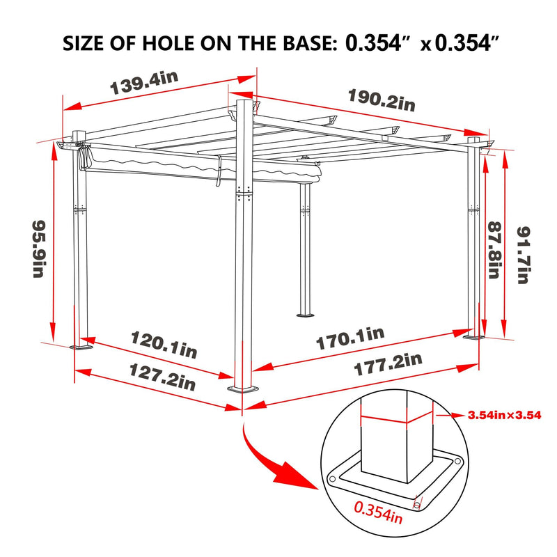 MUPATER 12' X 16' Outdoor Retractable Aluminum Pergola with Weather-Resistant Canopy for Backyard Deck Garden Grey