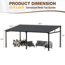 EBE 20' x 12' Hardtop Gazebo, Large Wall Mounted Gazebos Pergola on Clearance, Lean to Gazebo with Galvanized Steel Roof, Heavy Duty Metal Awning for Patio, Porch, Deck