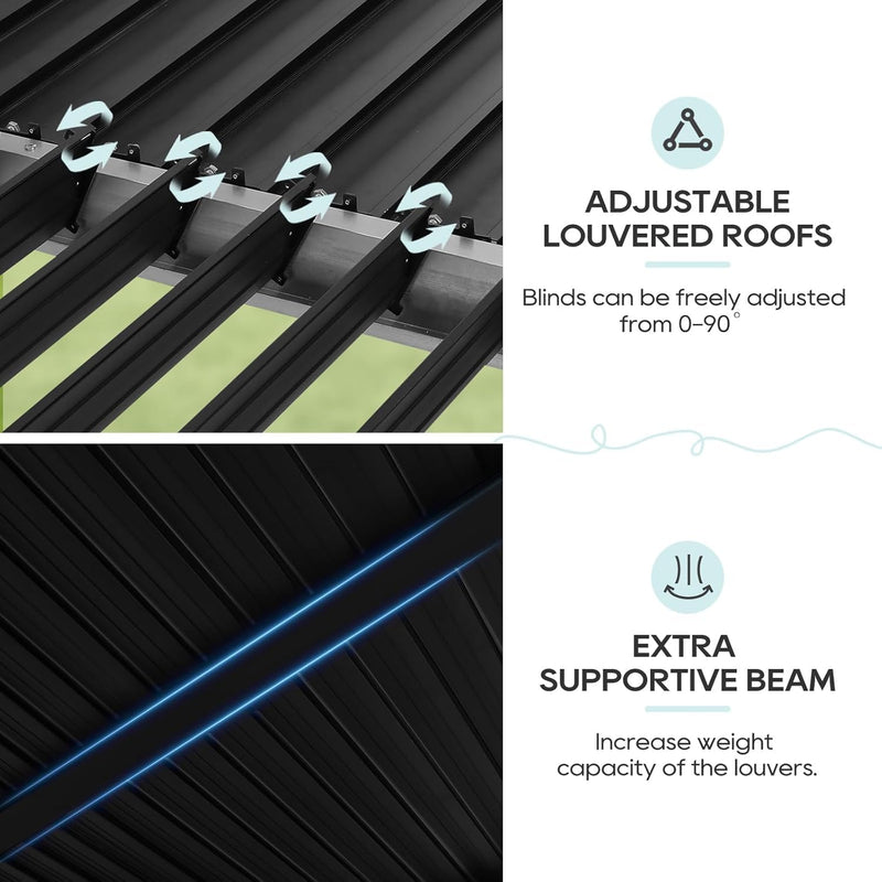 LVUYOYO Outdoor Louvered Pergola 10' x 10', Patio Aluminum Pergola with Adjustable Roof, Metal Gazebo for Backyard, Garden, Deck(Black)