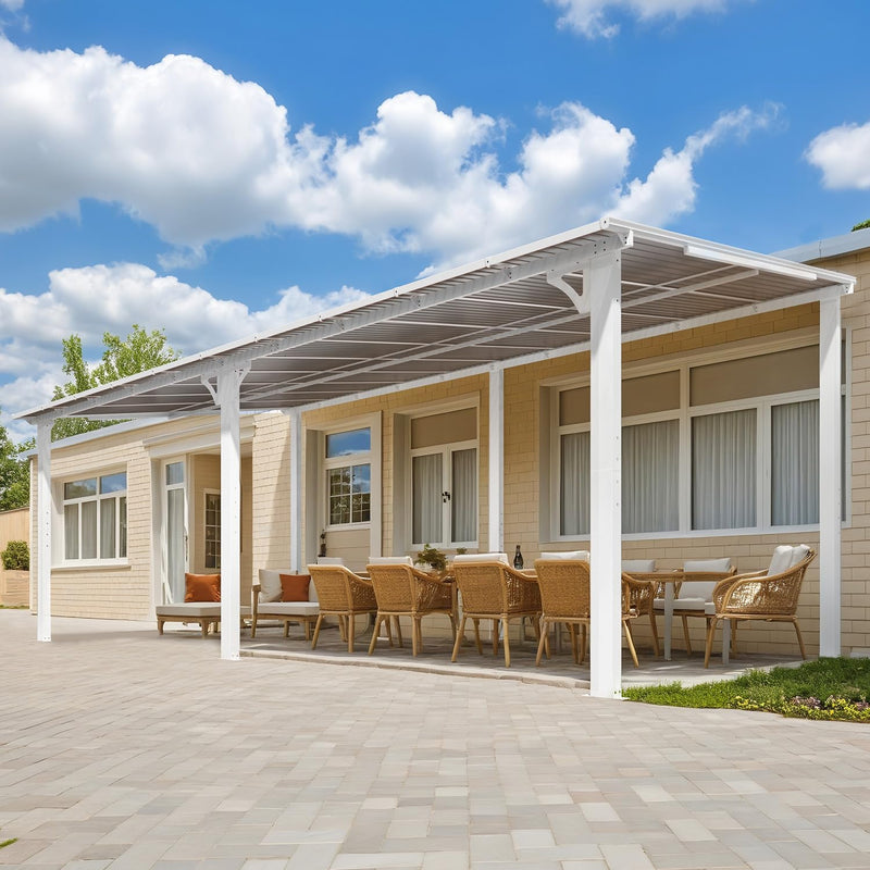 AECOJOY 20' x 10' White Outdoo Gazebo for Patio, Large Wall-Mounted Pergolas and Gazebos Clearance Hard Top 10x20 Lean to Metal Gazebo Shelter Patio Roof, Heavy Duty Awnings for Patio, Decks