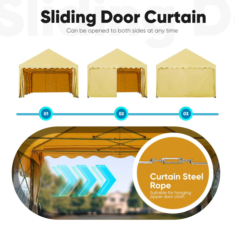 Quictent 13'X20' Retractable Party Tent with Wheels Movable Heavy Duty Carport Garage with Transparent Windows and Curtains