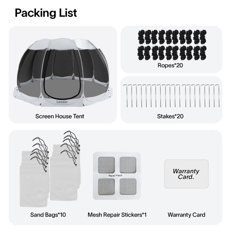 LEEDOR Pop Up Screen House, 12-15 Person Outdoor Screen Tent，Camping Screen Room with Carry Bag, Screen Gazebo with Mosquito Netting, Instant UV Resistant Sun Shelter for Garden Patio Backyard 15'x15'