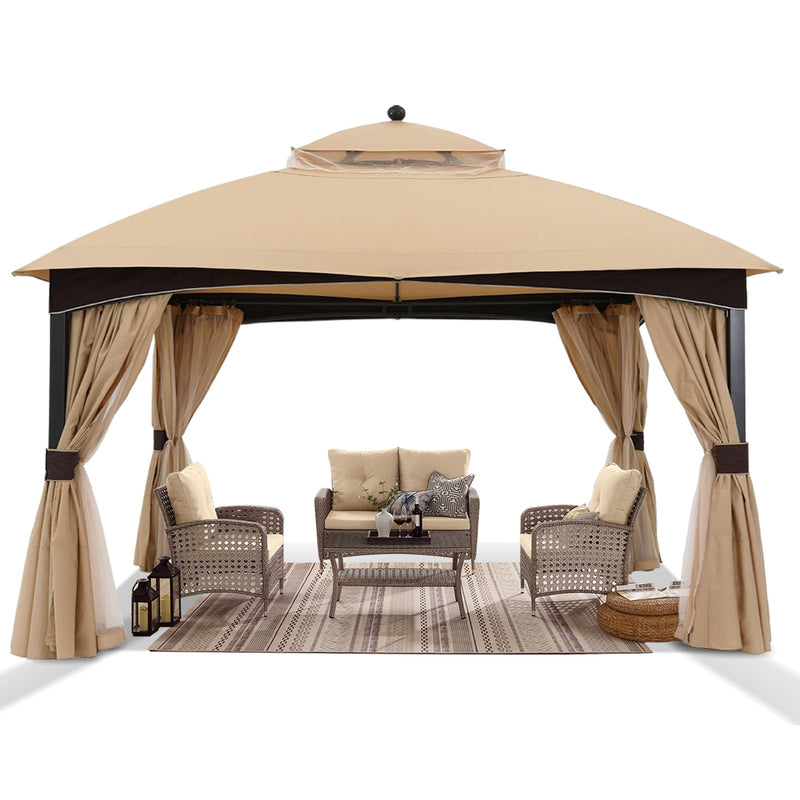 ABCCANOPY Outdoor Gazebo 11x13 with Netting - Double Roof Patio Gazebos for Backyard Garden Deck Lawn, Beige