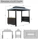 6x10FT Hardtop Grill Gazebo, Outdoor BBQ Gazebo with Double Galvanized Steel Roof, Patio Grill Canopy with 2 Storage Cabinets and Ceiling Hooks for Backyard, Lawn, Garden,Brown
