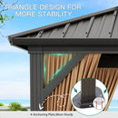 GarveeLife 10x12ft Double Roof Hardtop Gazebo, Heavy Duty Galvanised Steel Hardtop Pavilion with Nettings and Curtains, Metal Roof Gazebo for Patio, Terrace, Lawn and Deck, Brown