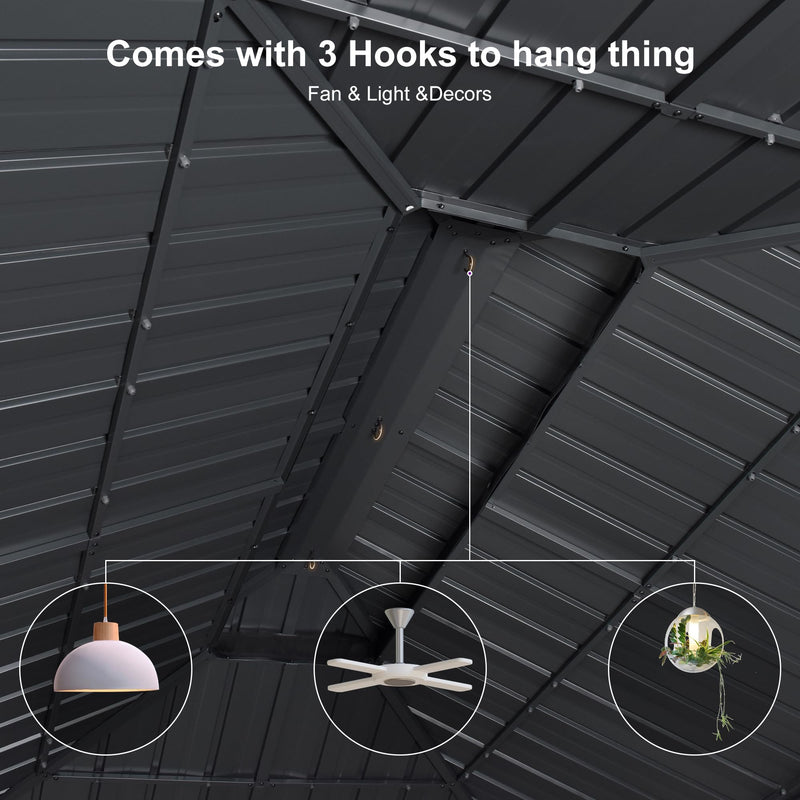 PURPLE LEAF 10' X 12' Hardtop Gazebo with Galvanized Steel Double Roof Outdoor Gazebos for Patio Lawn and Garden Included Netting and Beige Curtains