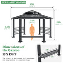 AMERLIFE 13X15FT Hardtop Gazebo, Hexagon Metal Patio Gazebo, Double Tiered Patio Pavilion with Aluminum Foot, Dual Rails, Ceiling Hook and Bench for Patio, Garden, Backyard Shade