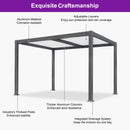 PURPLE LEAF Louvered Pergola 10' x 12' Patio Aluminum Pergola with White Adjustable Rainproof Roof Grey Frame Hardtop Gazebo for Outside Deck Backyard