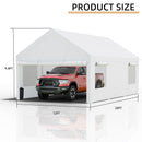 JY QAQA Carport, 12x20 FT Heavy Duty Carport with Removable Side Walls and Doors, Portable Garage with Roll-Up Window and Sandbags, Car Canopy with All-Season Tarp for Cars, Trucks, Boats, White