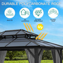 10'x13' Hardtop Gazebo, Outdoor Polycarbonate Double Roof Canopy, Aluminum Frame Permanent Pavilion with Curtains and Netting, Sunshade for Garden, Patio, Lawns (Gray)