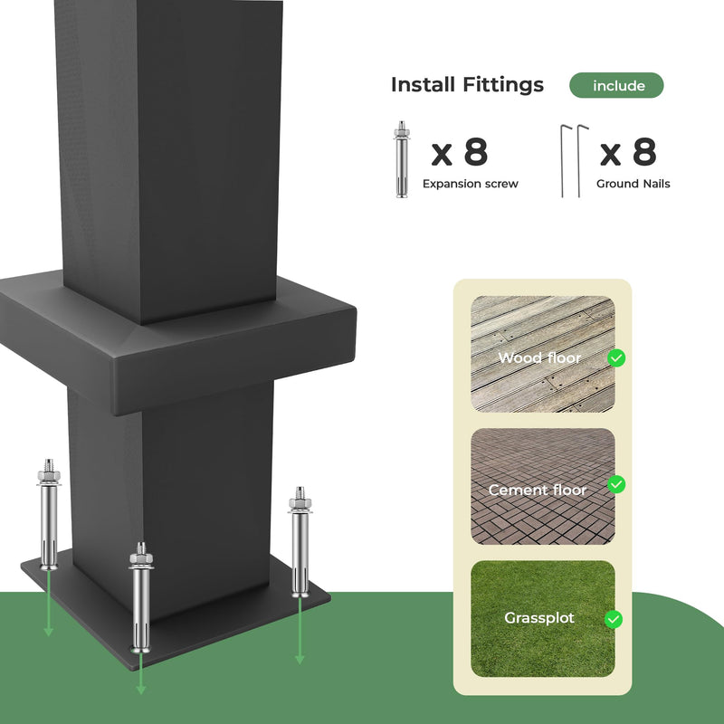 LUXIJOY 13' x 15' Aluminum Retractable Pergola, Modern Silver Outdoor Patio Gazebo with Fixed Canopy and Unique Column Design