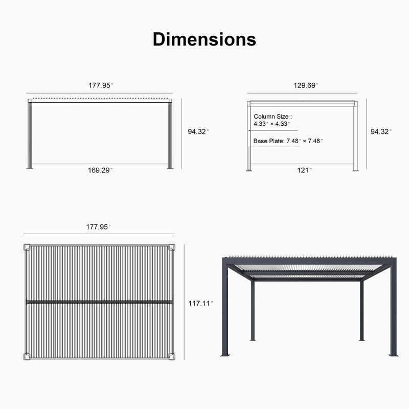 PURPLE LEAF 11' x 15' Adjustable Louvered Pergola with Drainage System Aluminum Outdoor Pergola with White Sun Shade Roof Hardtop Gazebo Metal Patio for Deck Backyard Garden