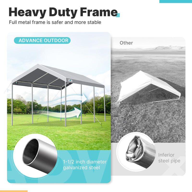 ADVANCE OUTDOOR 10x20 ft Heavy Duty Carport Potable Car Canopy Garage Party Tent Boat Shelter, Adjustable Height from 9.5 ft to 11 ft, Gray