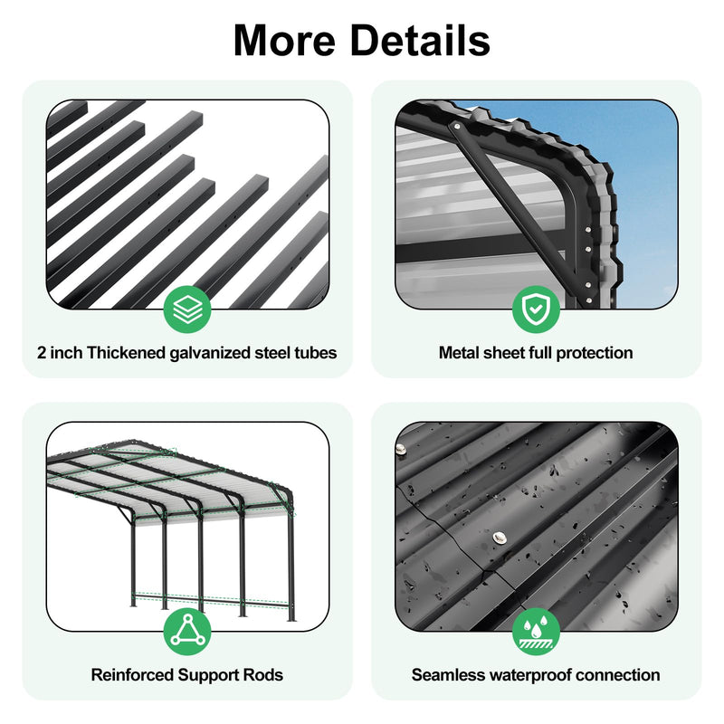 AirWire 20x20 FT Metal Carport with Heavy Duty Carport Canopy, Car Port with Reinforced Base and Five Canopy Beams, Car Garage Shelter for Car, Boats and Truck