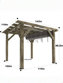 KYBOLT 10 X 12 Ft Wood Pergola with Retractable Sunshade Canopy, Solid Structure, Outdoor Pergola for Deck, Garden, Backyard - Charcoal Gray