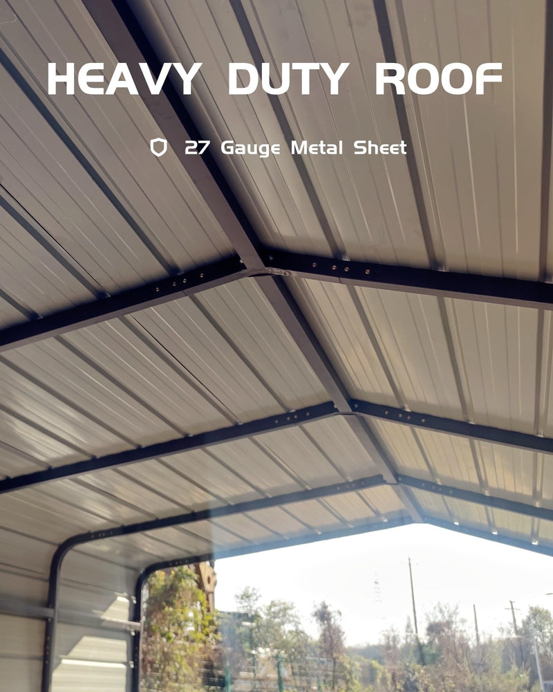 13' x 16' x 10' Metal Carport Heavy Duty, 27 Ga. Steel Roof and 18 Ga. Reinforced Frame, Permanent Shed for Agricultural Machinery, Carport for Cars, Boats, Trucks, and Tractors, N.W. 460 lbs