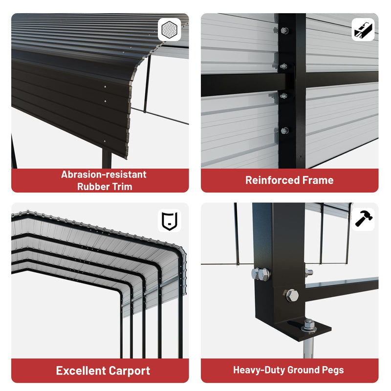 NUGRIART Metal Carport 10 x 15 FT with Heavy Duty Metal Frame & Galvanized Steel Roof, Metal Car Garage, Sturdy Canopy Shelter for Car, Truck, Pickup, SUV, Tractor, and Boat