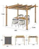 Garvee 10x10 Ft Outdoor Pergola with Retractable Canopy – Upgraded Aluminum Faux Wood Grain Metal Patio Pergola for Modern Backyard Deck, Porch, Grape Trellis in Grey