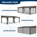 COVERONICS 12' X 20' Outdoor Polycarbonate Lean to Gazebo - Wall-Mounted Aluminum Frame Gazebo with Slope Hardtop, Patio Heavy-Duty Lean to Pergola with Netting & Curtains for Garden, Backyard, Deck