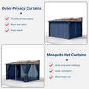 Gotland 10FTx26FT Outdoor Wall-Mounted Hardtop Pergola, Metal Frame Gazebo with Sloping Sun Panel Roof and Double Curtains for Patio, Garden, Lawn, Navy