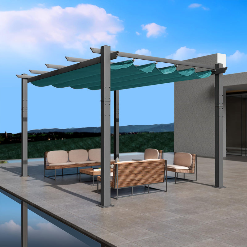 Kozyard Morgan Outdoor Retractable Pergola with Sun Shade Canopy 10' x 13' Patio Aluminum Pergola Shelter for Backyard Deck Garden Modern Metal Grill Gazebo (10ft x 13 ft Blue)