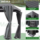 MELLCOM Louvered Pergola - 10x10 Aluminum Pergola with Adjustable Louvered Roof, Waterproof Curtains and Nets, Gray