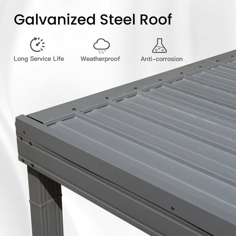 Domi 8' x 8' Lean to Gazebo, Wall Mounted Gazebos Pergola with Built in Drainage System, Galvanized Steel Roof, Hardtop Patio Shelter for Deck, Porch, Backyard and More