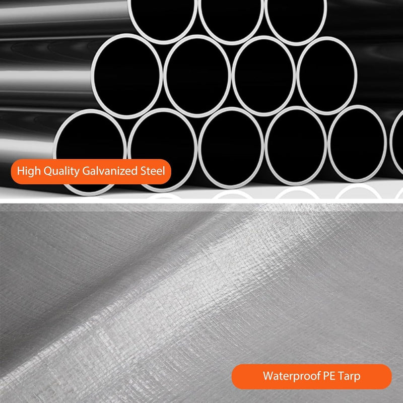 Klysiora 13x20 Ft. Metal Carport Garage with PE Fabric and Galvanized Steel Frame Outdoor Shelter for Cars, Trucks and Boats with 4 Doors and Mesh Windows for Ventilation - Grey