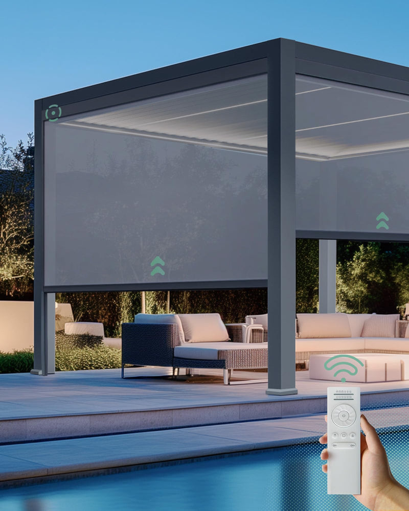 Yoolax Motorized Customized Shade 10Ft for Louvered Pergola, Sun Screen with Remote Control