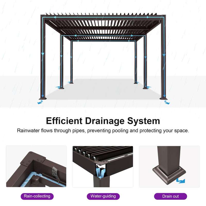 PURPLE LEAF 11' x 21' Louvered Pergola Outdoor Adjustable Louvre Shade Modern Patio Aluminum Pergola with Retractable Roof for Deck Backyard Garden Hardtop Gazebo