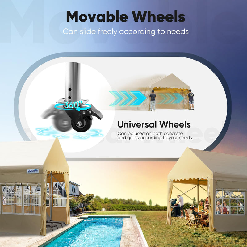 Quictent 13'X20' Retractable Party Tent with Wheels Movable Heavy Duty Carport Garage with Transparent Windows and Curtains