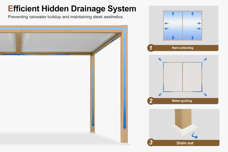 PURPLE LEAF 10' x 12' Louvered Pergola Outdoor Wood Grain Aluminum Pergola with Adjustable Roof Retractable Patio Rainproof Hardtop Gazebo for Deck Backyard Garden