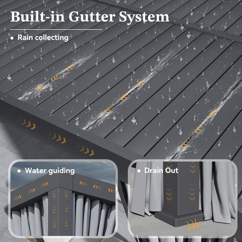 Jolydale Louvered Pergola 12ft x 20ft Outdoor Aluminum Pergola with Adjustable Top for Decks, Gardens and Backyards, Gray