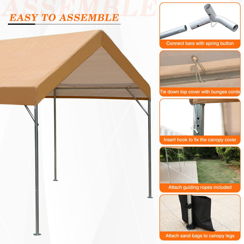Sophia & William Carport, Heavy Duty 10'x20' Car Canopy Tent,Portable Garage Shelter with 4 Reinforced Steel Cables, Galvanized Steel Frame 150G UV Protective Tarp for Car Boat Truck Party