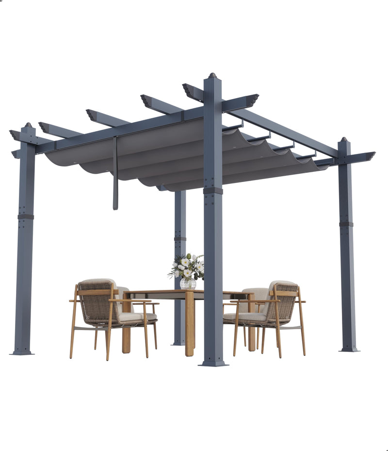 GarveeLife 10x10 Ft Aluminum Pergola, Outdoor Pergola with Adjustable Canopy, Reinforced Frame Metal Pergola for Backyard, Garden and Deck - Gray