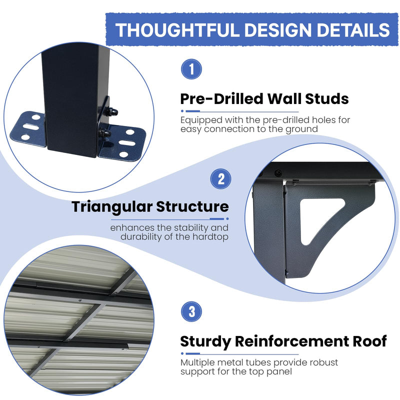SUNSITT 10'x 14' Gazebo, Outdoor Lean to Gazebo Pergola w/Drainage Holes, Wall-Mounted Gazebo with Hard Top Metal Awnings for Patio Backyard Deck, Dark Grey