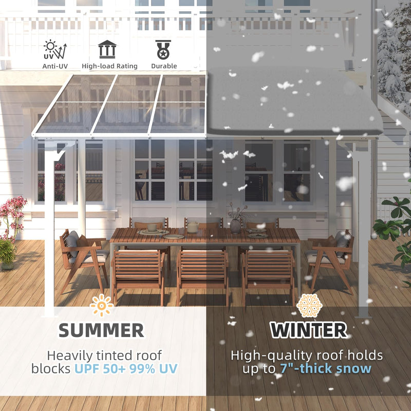 AECOJOY 12' x 10' White Pergola Gazebo, Large Wall Mounted Pergolas and Gazebos on Clearance, Outdoor Patio Lean to Hard Top Gazebo Metal Awnings for Decks,Patio, Porch, Backyard and More