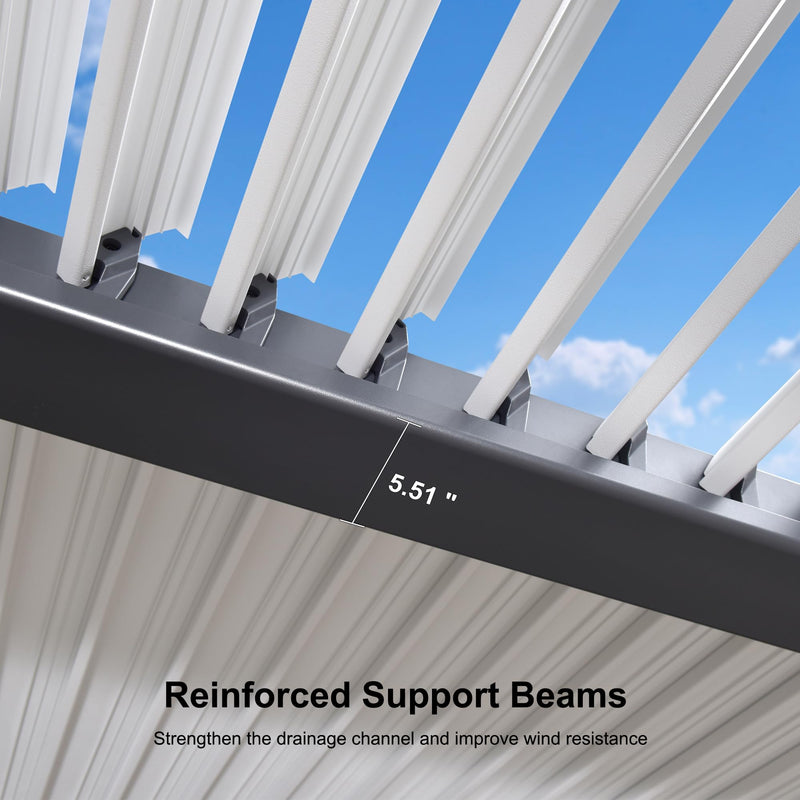 PURPLE LEAF Louvered Pergola 10' x 12' Patio Aluminum Pergola with White Adjustable Rainproof Roof Grey Frame Hardtop Gazebo for Outside Deck Backyard