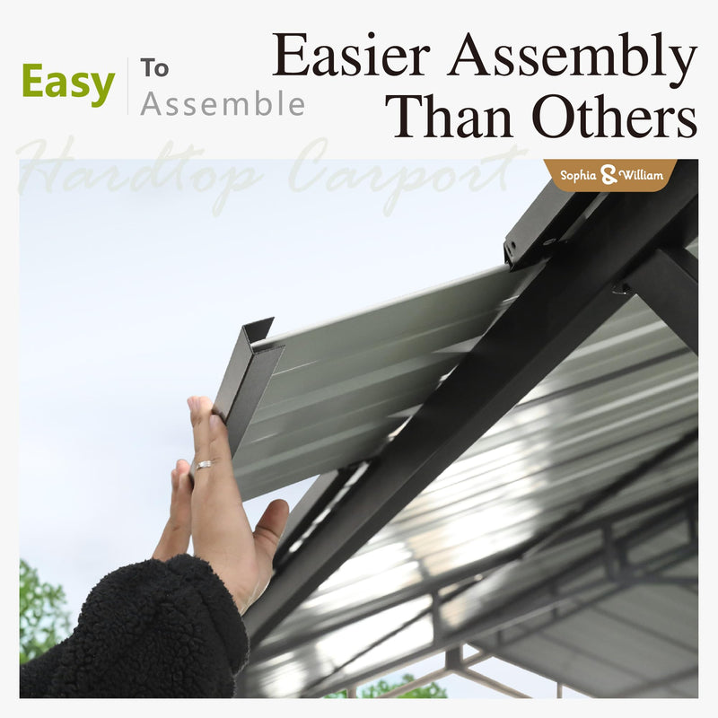 Sophia & William Carport Car Port Metal Canopy 10x20 ft Heavy Duty for Snow, Portable Garage Kit Shed Tent Shelter Metal Frame All Weather Outdoor for Boat with Anti-Leak Seam Taped, Dark Grey