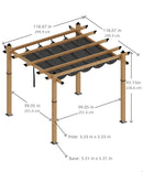 GarveeLife 10 x 10 Ft Wood-Grain Aluminum Pergola Outdoor Pergola with Retractable Canopy Sun Shade Shelter for Garden, Patio, Backyard, Deck - Gray