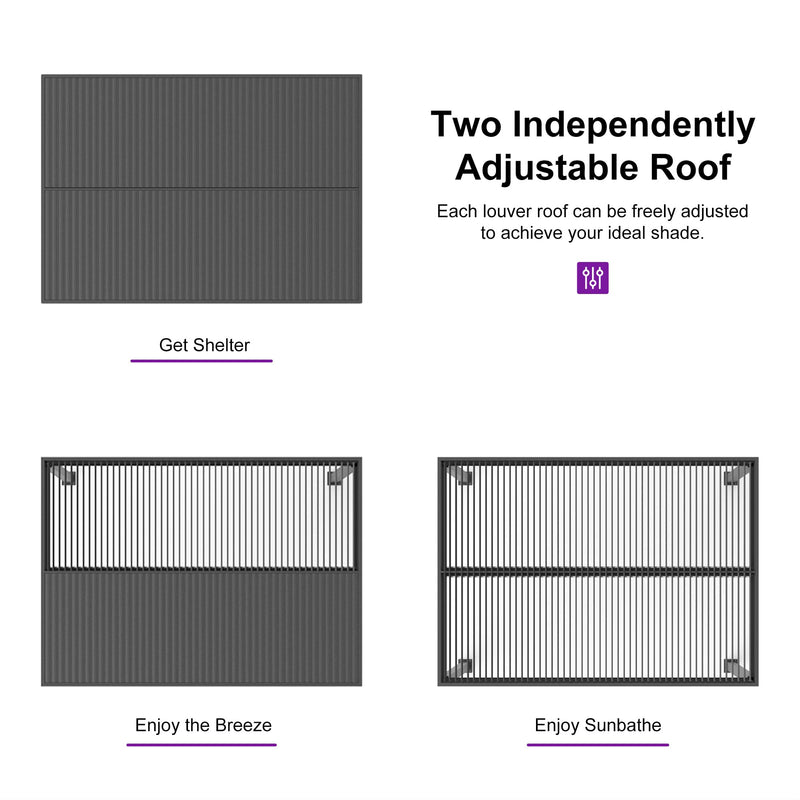 PURPLE LEAF Louvered Pergola 10' x 13' Outdoor Full Aluminum Pergola with Adjustable Rainproof Roof Modern Retractable Patio Hardtop Gazebo for Deck Backyard Garden Slate Grey