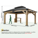 AMERLIFE 13x15 Hardtop Gazebo, Spruce Wood Gazebo with Storage Bar Counter, Outdoor Pavilion with Double Iron Roof, for Patio, Lawns, Garage, Black + Natural Wood